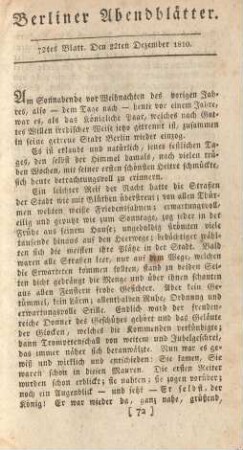 72tes Blatt. Den 22ten Dezember 1810.