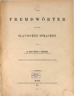 Die Fremdwörter in den slavischen Sprachen