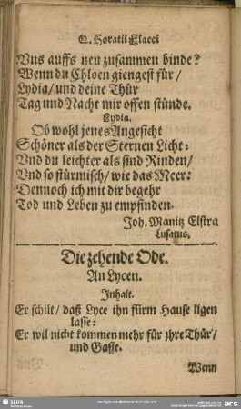 Die zehende Ode. An Lycen