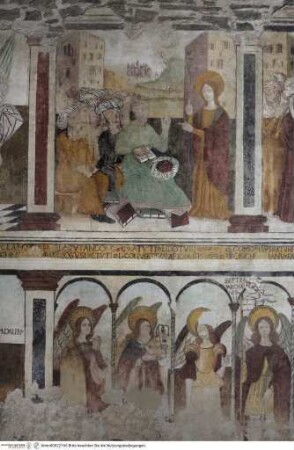 Szenen aus dem Leben der heiligen Katharina von Alexandrien, Heilige und Erzengel, Der Disput der heiligen Katharina von Alexandrien mit fünfzig Philosophen