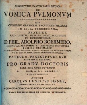 Diss. inaug. med. de vomica pulmonum