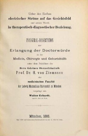 Über den Einfluss electrischer Ströme auf das Gesichtsfeld und seinen Werth in therapeutisch-diagnostischer Beziehung