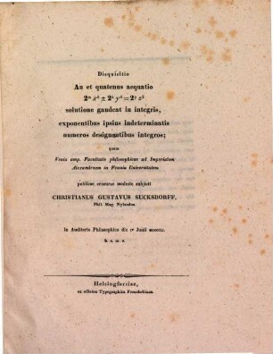 Disquisitio An et quatenus aequatio 2 m x 4 +- 2 n y 4 : = 2 p z 2 solutione gaudeat in integris, exponentibus ipsius indeterminatis numeros designantibus integros