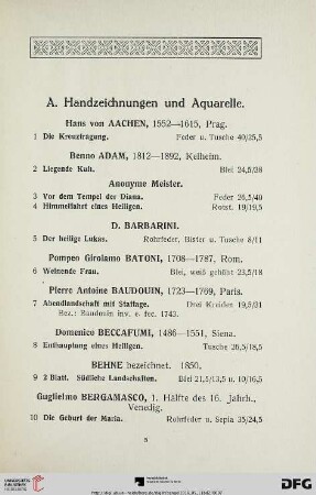 Handzeichnungen und Aquarelle (Nr. 1-249)