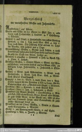 Verzeichniß der vornehmsten Messen und Jahrmärkte