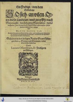 Kurtze vnd Einfältige Predigt Vom Erdbidem : Auff den 14. Sontag nach Trinitatis