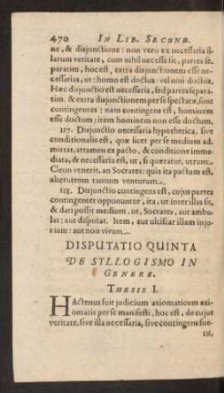 Disputatio Quinta De Syllogismo In Genere.