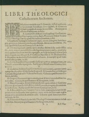 Libri Theologici Theologorum Catholicorum Auctorum.