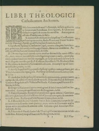 Libri Theologici Theologorum Catholicorum Auctorum.