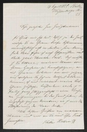 Brief von Käthe Kollwitz an Gerhart Hauptmann