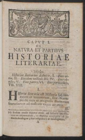 Caput I. De Natura Et Partibus Historiae Literariae