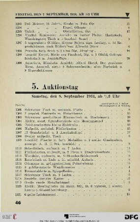 5. Auktionstag: Samstag, den 8. September 1934, ab 3.30 (Nr. 1301-1650)
