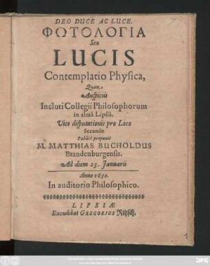 Phōtologia Seu Lucis Contemplatio Physica