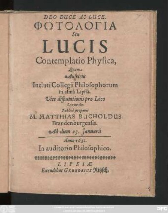 Phōtologia Seu Lucis Contemplatio Physica