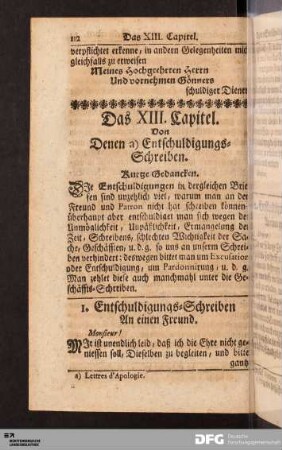 Das XIII. Capitel. Von Denen a) Entschuldigungs-Schreiben.