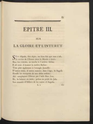 Epitre III. Sur La Gloire Et L'Intéret.