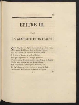 Epitre III. Sur La Gloire Et L'Intéret.