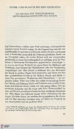 Musik und Plastik bei den Griechen. Ein Beitrag zur vergleichenden Entwicklungsgeschichte der Künste