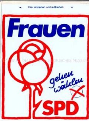 Wahlkampf-Aufkleber der SPD mit Ausrichtung auf die Frauen