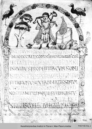 Hieronymus-Schriften : Arkadenrahmung: Guter Hirte, Baum, Vögel