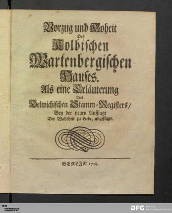 Vorzug und Hoheit Des Kolbischen Wartenbergischen Hauses.