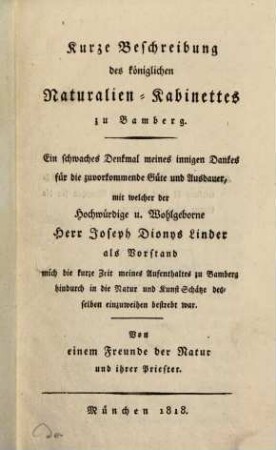 Beschreibung des Naturalien-Kabinets zu Bamberg