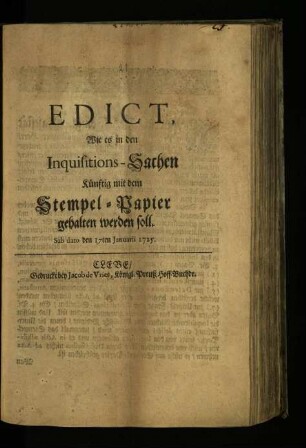 Edict, Wie es in den Inquisitions-Sachen Künftig mit dem Stempel-Papier gehalten werden soll