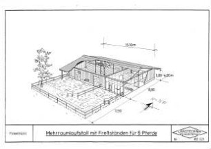 Mehrraumlaufstall mit Freßständen für 6 Pferde
