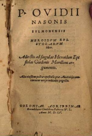 P. Ovidii Nasonis Sulmonensis Heroidum epistolarum liber