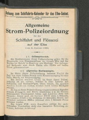 Anhang zum Schiffahrts-Kalender für das Elbe-Gebiet.