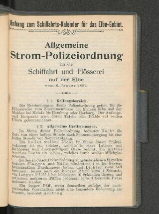 Anhang zum Schiffahrts-Kalender für das Elbe-Gebiet.