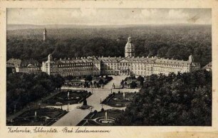 Postkartenalbum mit Motiven aus Karlsruhe. "Karlsruhe, Schlossplatz - Badisches Landesmuseum". Schloss mit Schlossplatz