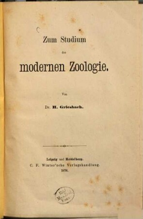 Zum Studium der modernen Zoologie