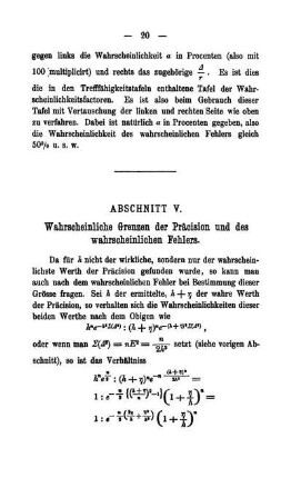 Abschnitt V. Wahrscheinliche Grenzen der Präcision und des wahrscheinlichen Fehlers.