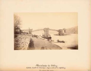 Pfaffendorfer Rheinbrücke, Koblenz: Linksseitiger Bogen während der Aufstellung, Ansicht von Süden