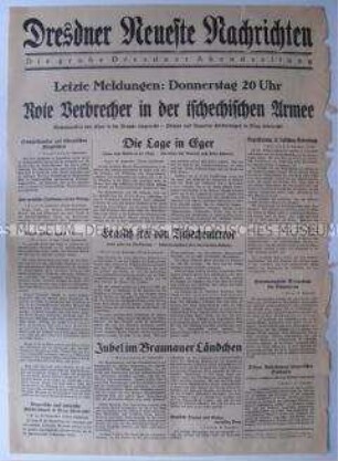 Abendausgabe (Nachrichtenblatt) der "Dresdner Neueste Nachrichten" über Kommunisten ("Rote Verbrecher") in der tschechoslowakischen Armee