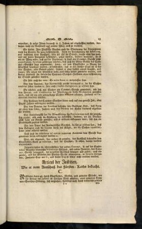 23-41, Articul der Justitien, Wie er vom Ausschuß den Fürsten-Reaths bedacht. C.