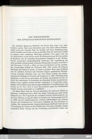 Zur Vorgeschichte Der Sowjetisch-Persischen Beziehungen