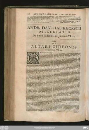 Andr. Dav. Habikhorstii Dissertatio De Altari Gideonis ad Iudicum VI:24.