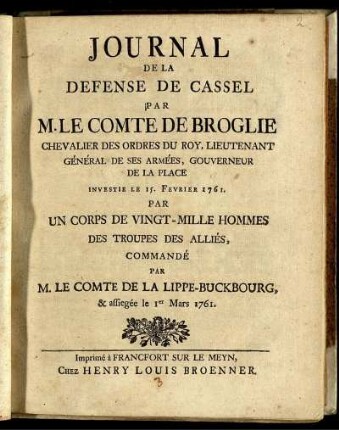 Journal De La Defense De Cassel