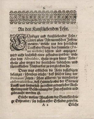 An den Kunstliebenden Leser.