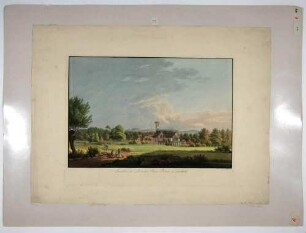 Landhaus und Garten des russischen Fürsten Nikolaus Abramowitsch Putjatin (1749-1830) in Kleinzschachwitz bei Dresden (Baujahr 1798, heute Putjatinstraße 26), Ansicht von Nordwesten über den Lockwitzbach