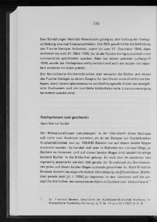 Nachgelassen und geschenkt