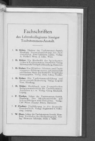 Fachschriften des Lehrerkollegiums hiesiger Taubstummen=Anstalt.