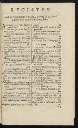 Register van de voornaamste saken, vervat in de reys-beschrijving van Jacob Jansz de Roy