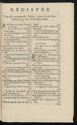 Register van de voornaamste saken, vervat in de reys-beschrijving van Jacob Jansz de Roy