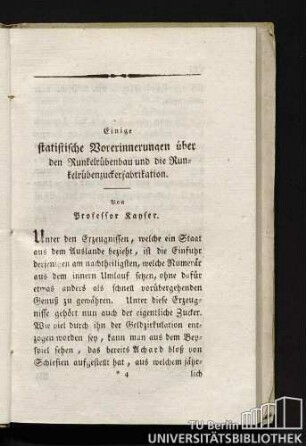 Einige statistische Vorerinnerungen über den Runkelrübenbau und die Runkelrübenzuckerfabrikation.