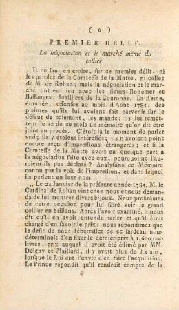 Premier Delit. La négociation et le marché même du collier