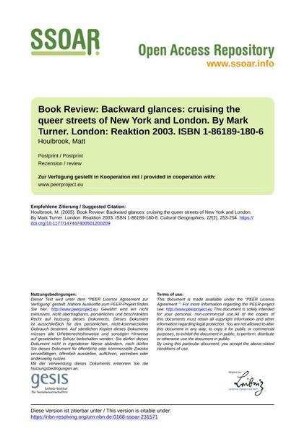 Book Review: Backward glances: cruising the queer streets of New York and London. By Mark Turner. London: Reaktion 2003. ISBN 1-86189-180-6
