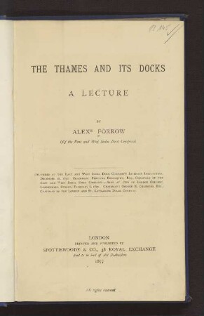 The Thames and its docks. A lecture